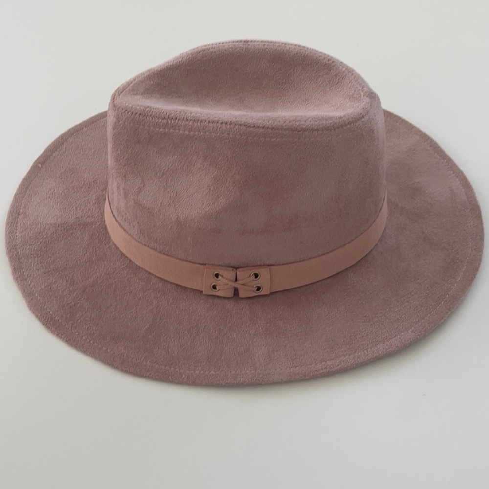Blush pink suede fedora hat
